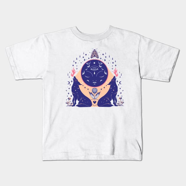 New moon and wolves Kids T-Shirt by Paolavk